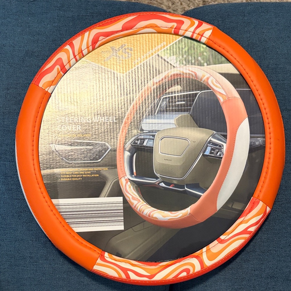 Orange and White Steering Wheel Cover